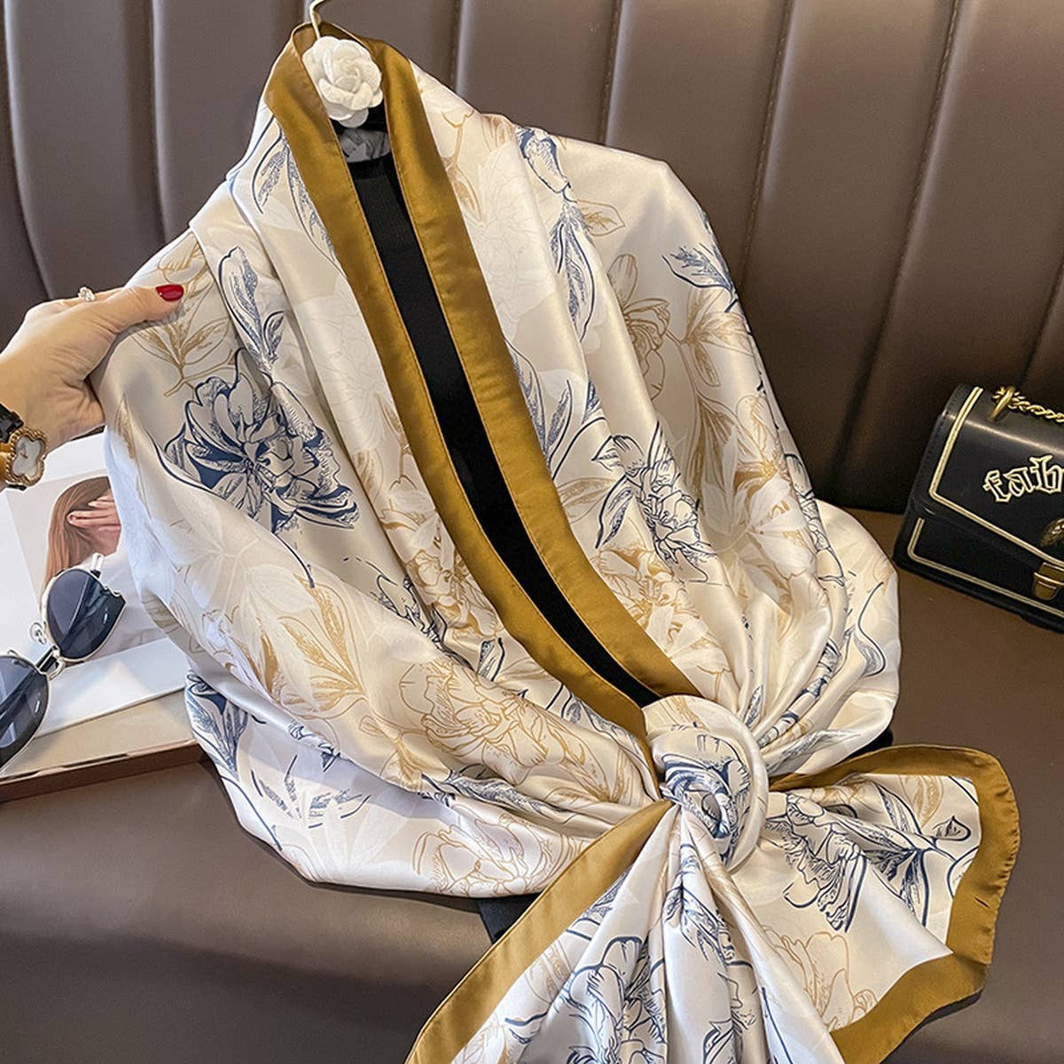 Lightweight Satin Square Scarf for Sun & Travel Wr