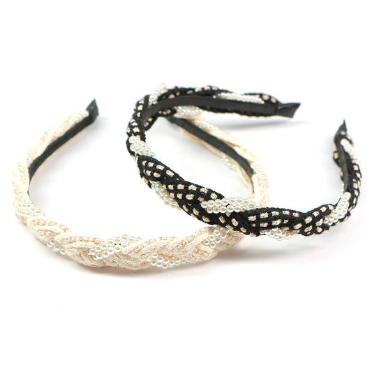 BRAIDED HAND BRAIDED PEARL HEADBAND_CWAHA0986