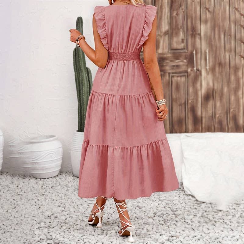 Trim jacquard dress with ruffles