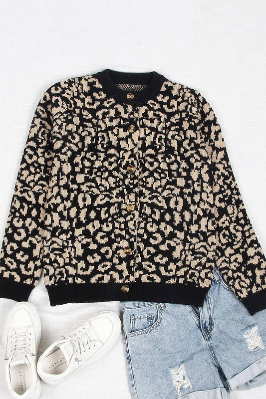 CWOCAL00700_LOOSE LEOPARD PRINT CREWNECK KNIT CARDIGAN