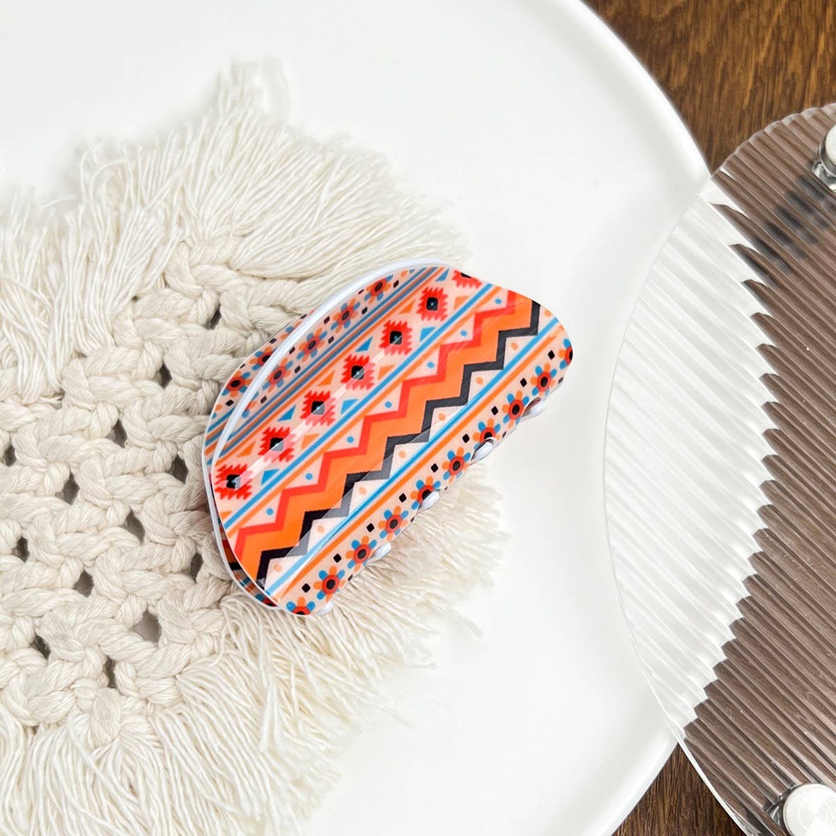 Bohemian Polka Dot Acrylic Hair Claw Unique Design_CWAHA2074