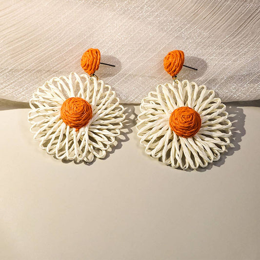 Bohemian vacation woven Raffia grass earrings