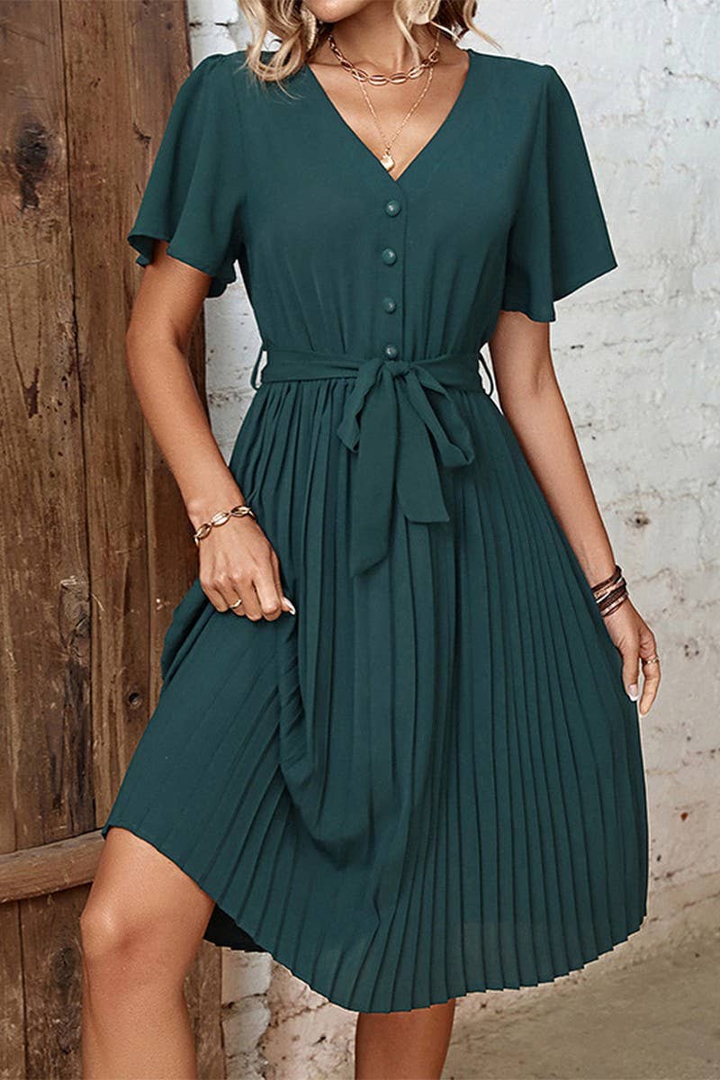 CWDMD4529_NEW STYLE ELEGANT PLEATED FRENCH RETRO DRESS