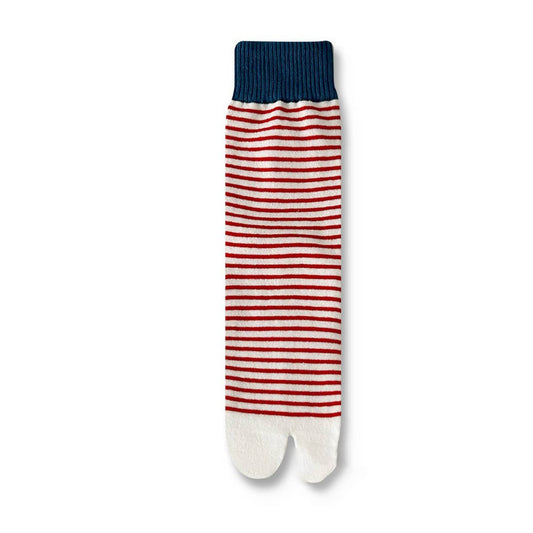 CWMM10097_WOMEN STRIPED SPLIT TOE CREW SOCKS TABI STYLE