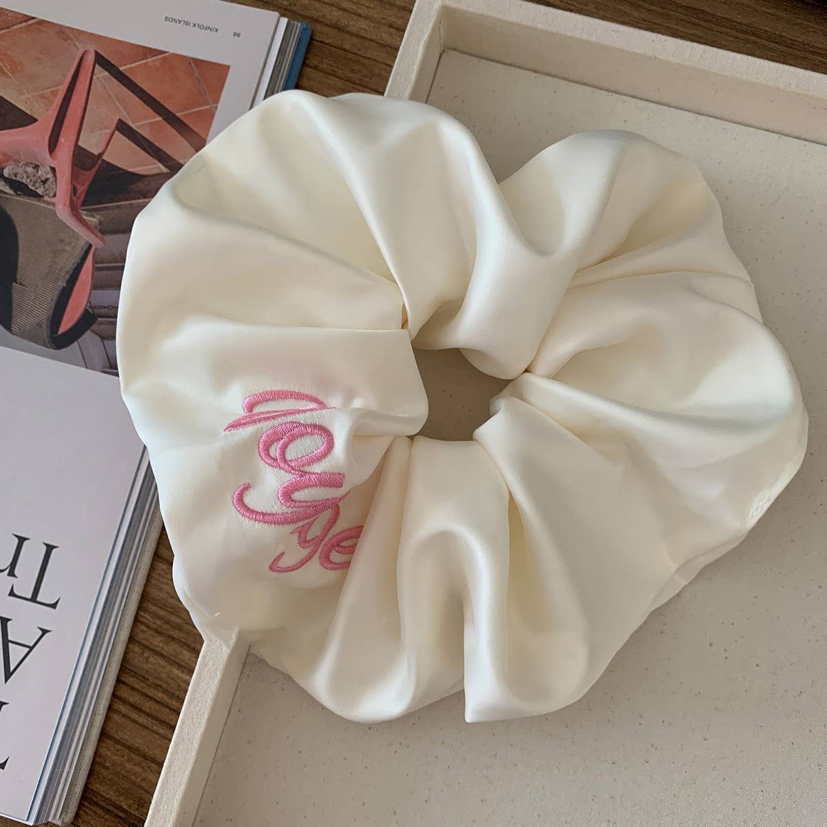 SATIN EMBROIDERED LETTER HEADBAND HAIR ACCESSORIES