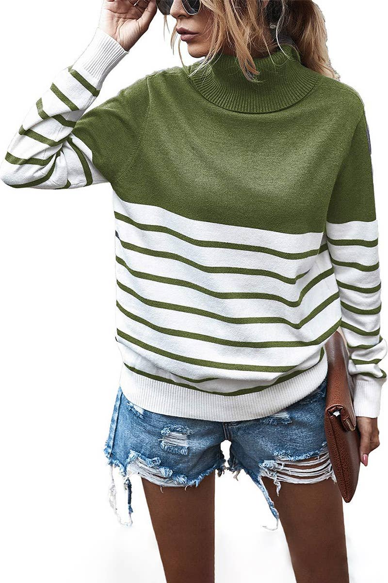 STRIPED COLOR MATCHING LONG-SLEEVED SWEATER