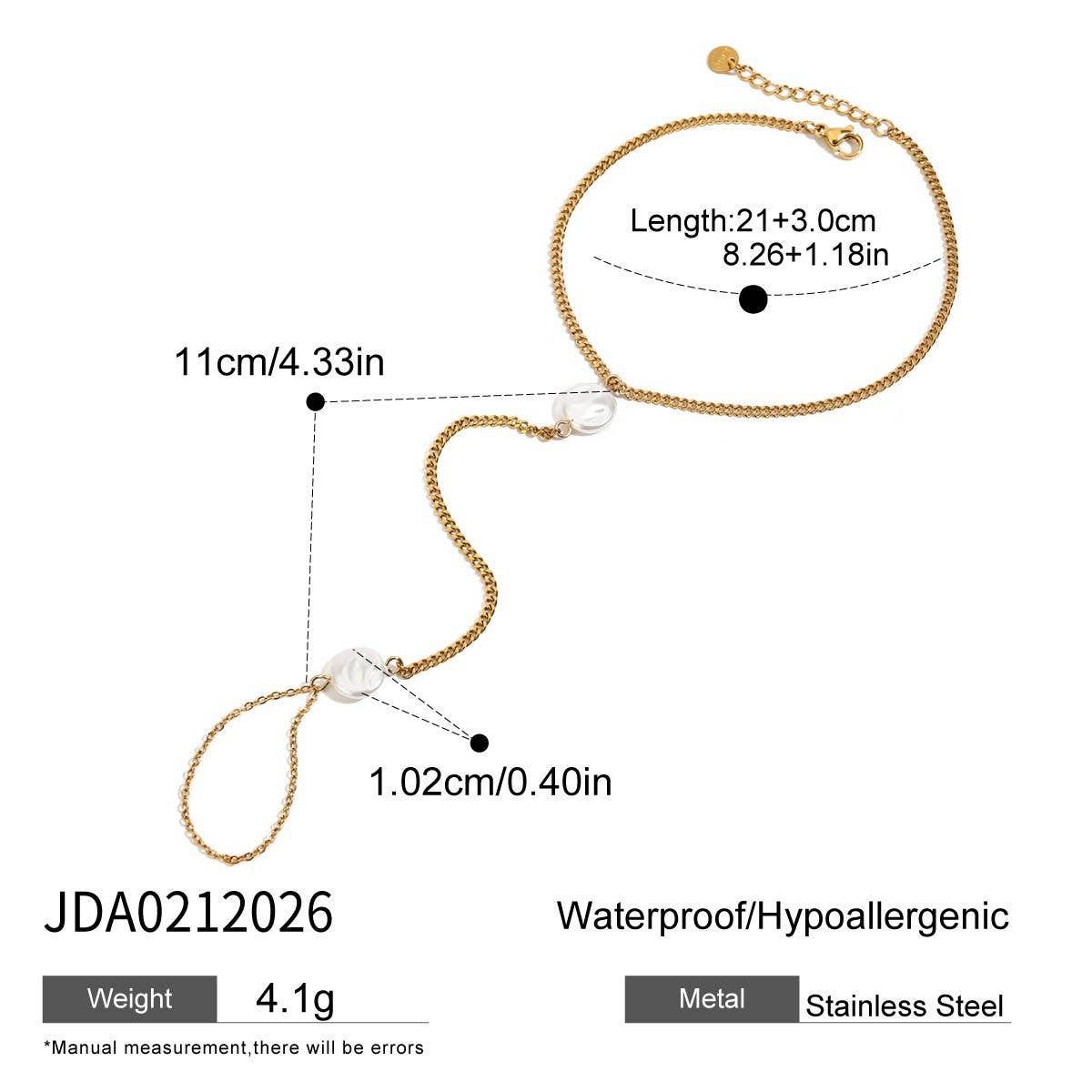 18K Gold Pearl Chain Anklet Ring, Stainless Steel_CWAJE4847