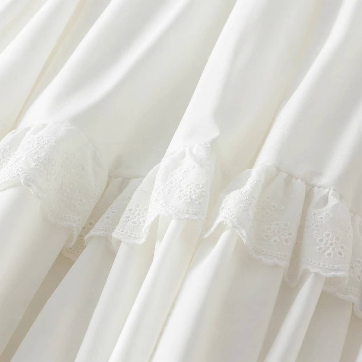 Lace Trim High-Waist Midi Cake Skirt