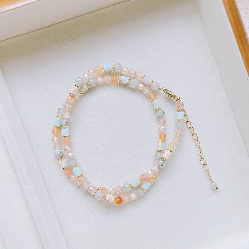 Natural stone hand-beaded Baroque pearl necklace