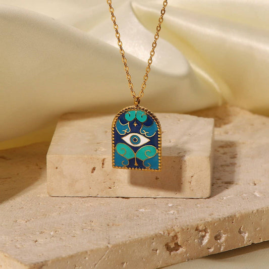 Blue Arches Evil Eye Oil Drop Necklace_CWMM5594
