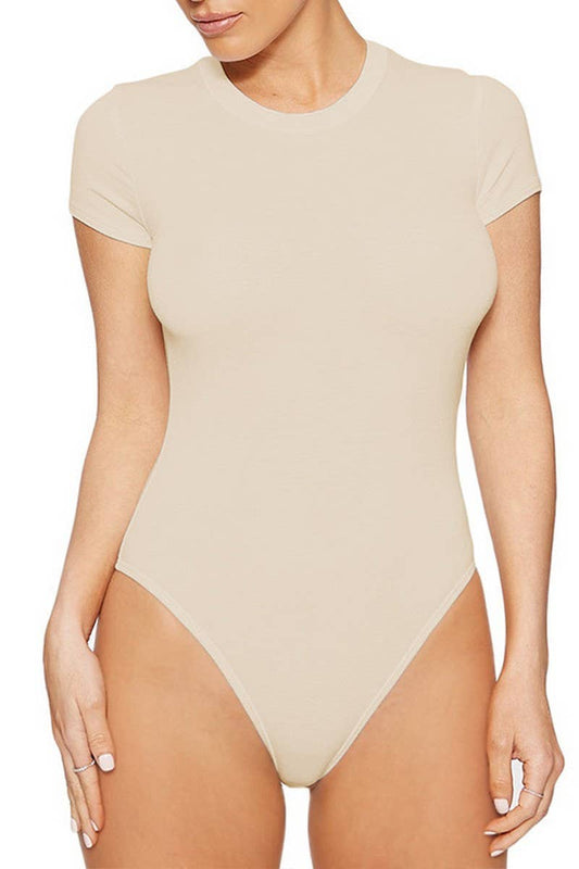 ROUND COLLAR SHORT SLEEVES TIGHT JUMPSUIT_CWSJS0465