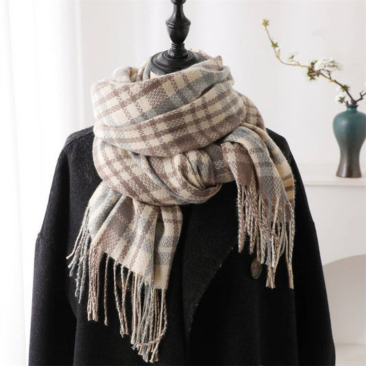 Plaid Cashmere-Like Scarf with Fringe for Winter_CWASC1443