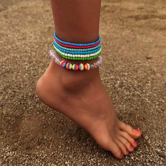 Boho Multicolor Beaded Anklet Chain Set_CWMM6363