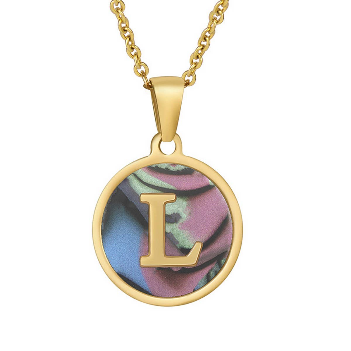 CWAJE1936_Round Stainless Steel Color Shell Letter Necklace