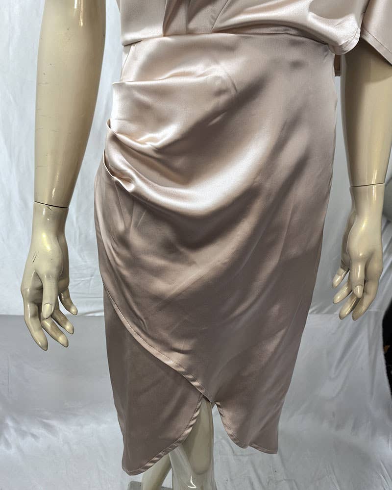 IRREGULAR MID-WAIST DRESS WITH SLOPING SHOULDERS