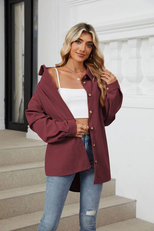 CWOCO0501_LAPEL SOLID COLOR BUTTON LONG SLEEVE SHIRT COAT