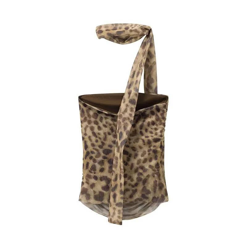 Leopard print off-the-neck and strapless top