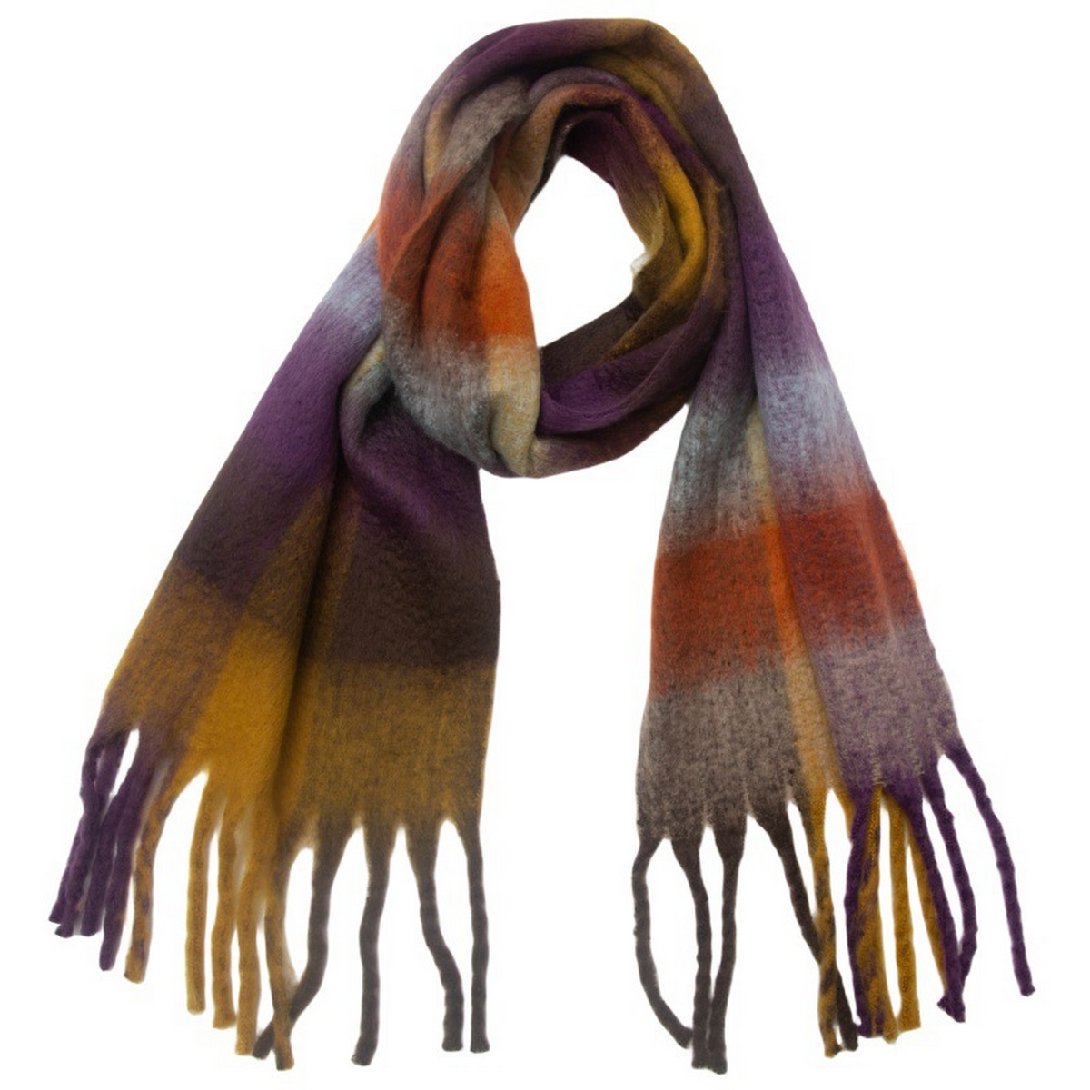 PLAID PATTERN FRINGE TRIM WINTER SCARF_CWASC2691