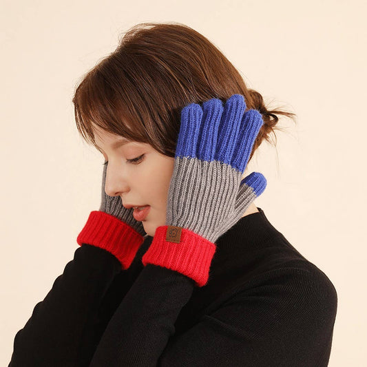 NEW WINTER LONG CONTRASTING TOUCH SCREEN GLOVES_CWAG0382