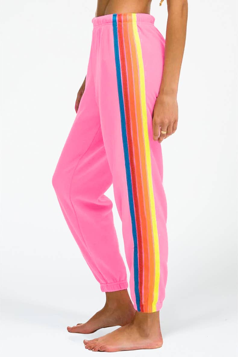 RAINBOW STRIPED PATCHWORK HIGH WAIST ANKLE PANTS