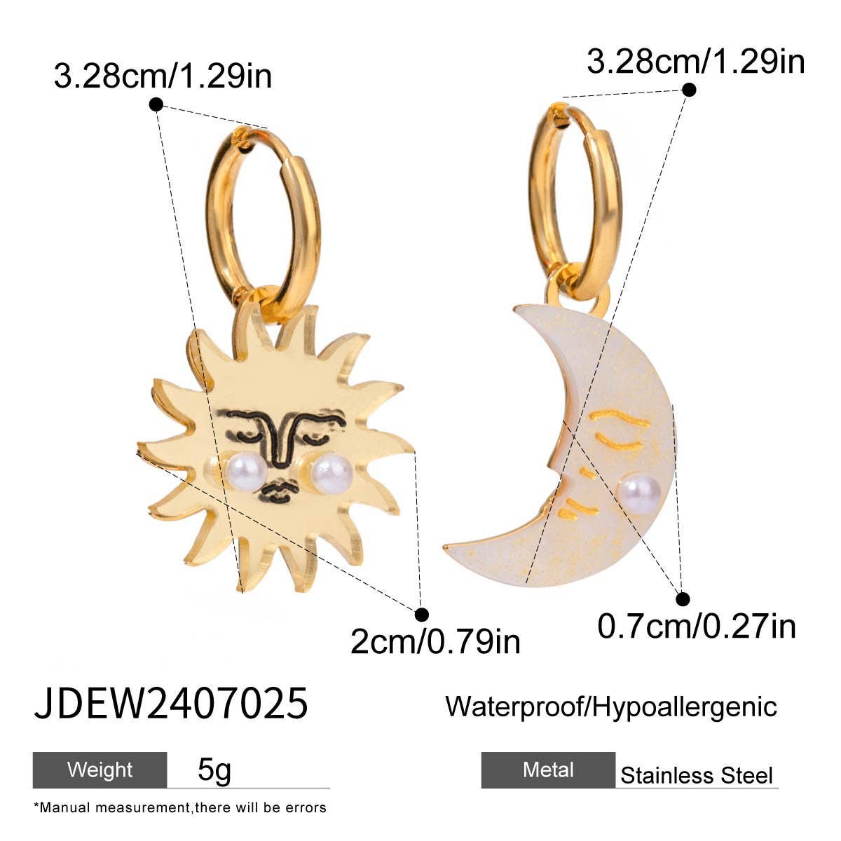 HIGH-END 18K GOLD STAINLESS STEEL MOON EARRINGS