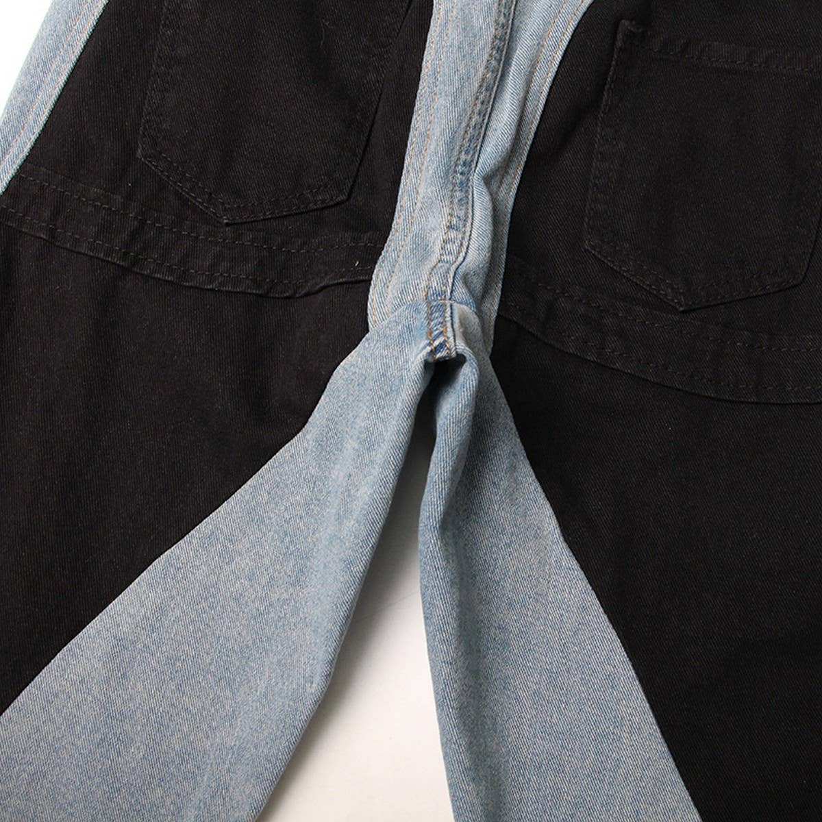 COLOR BLOCKING PATCHWORK WASHED LIGHT DENIM PANTS