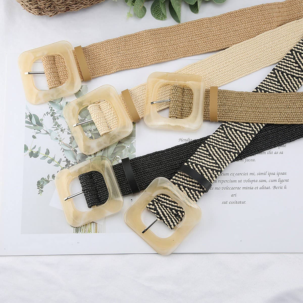 CWABE1187_VINTAGE PP STRAW WOVEN SQUARE BUCKLE WAIST BELT