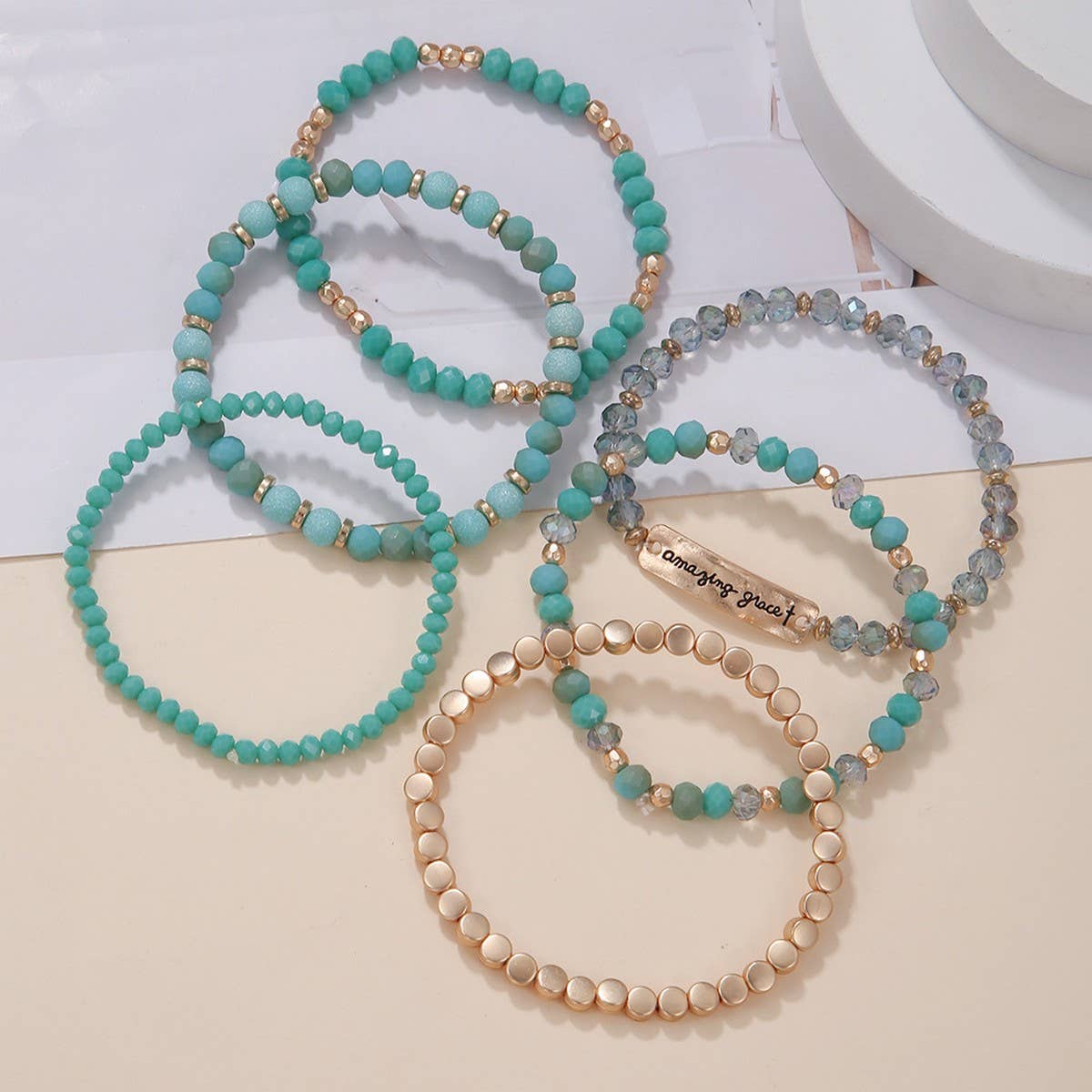 ETHNIC CRYSTAL BEADED BRACELET 6-PIECE SET
