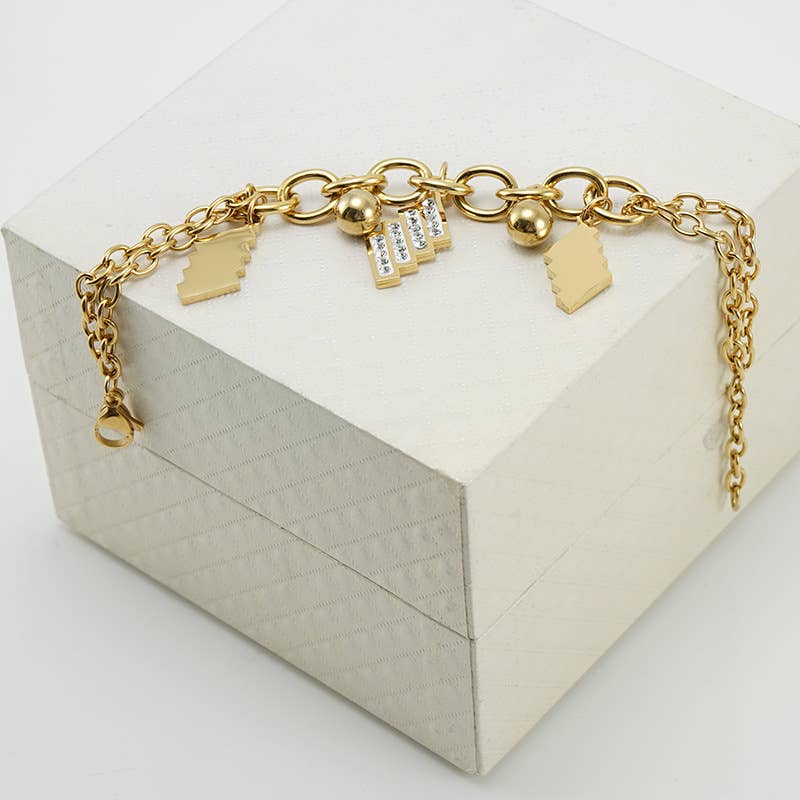 Stainless steel geometric diamond set fashion bracelet