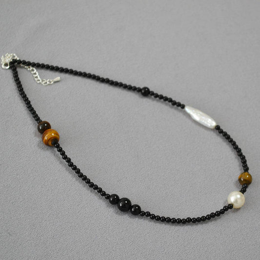 VINTAGE STITCHING ASYMMETRICAL BEADED NECKLACE