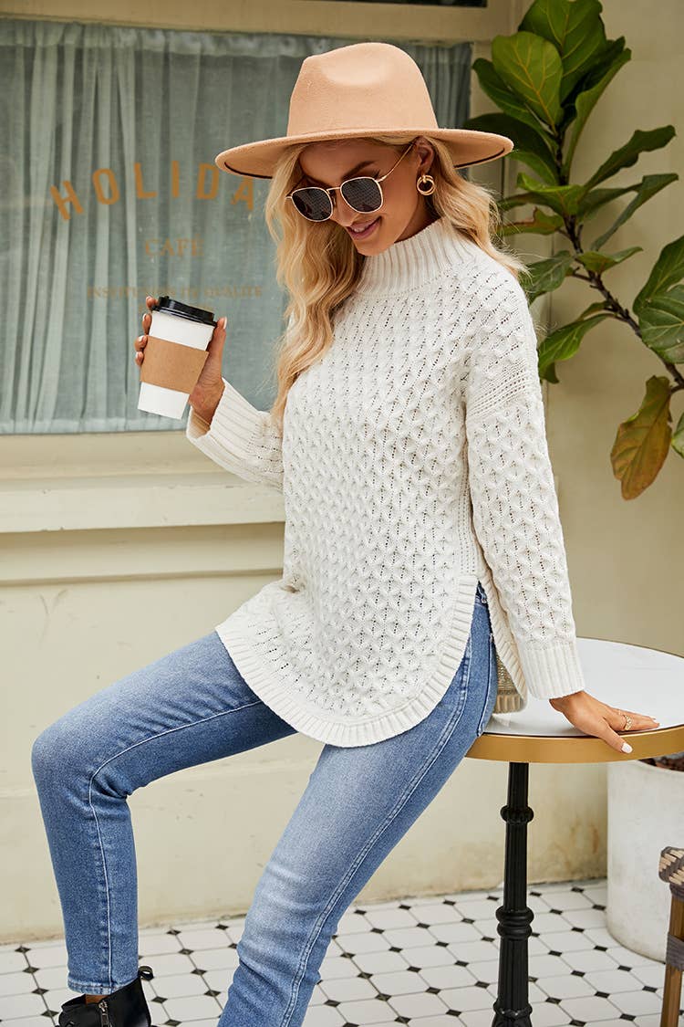 SLOUCHY KNIT SWEATER SOLID COLOR KNIT SWEATER