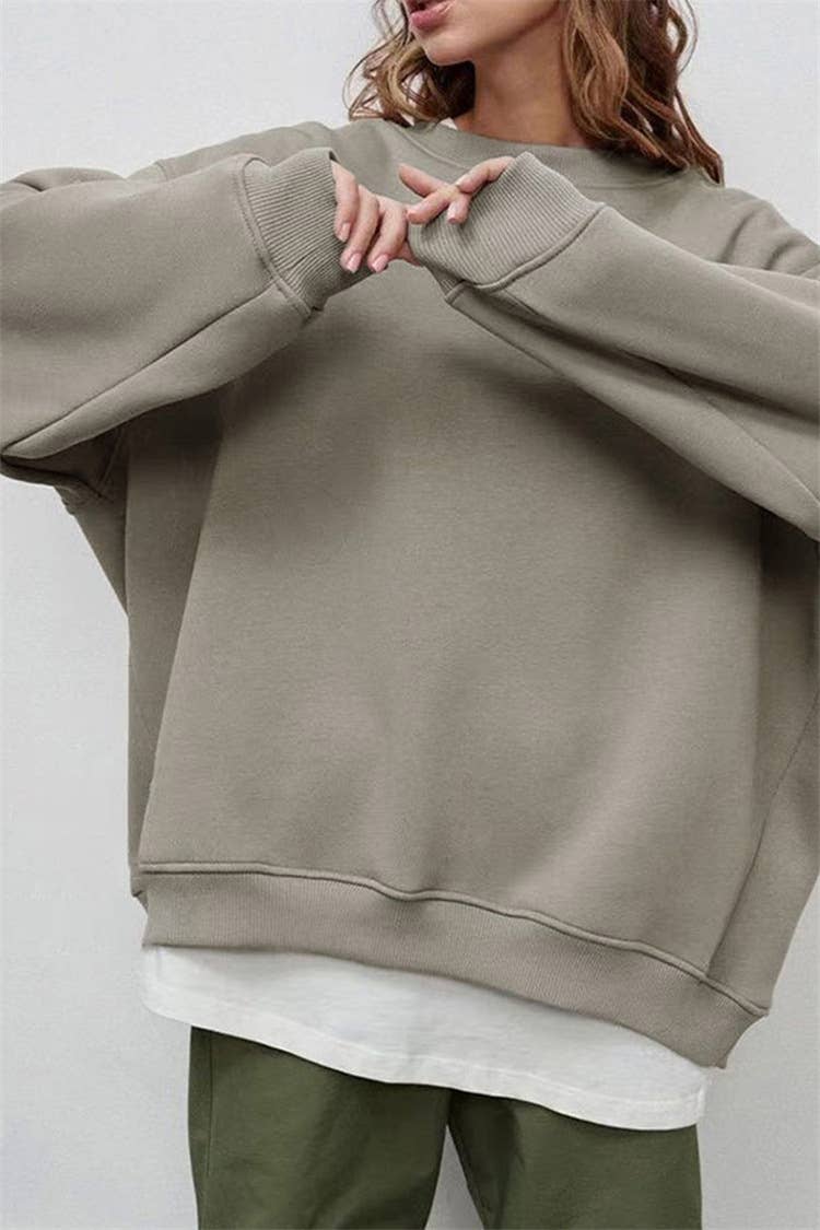 SOLID COLOR CREW NECK LOOSE FASHION HOODIE