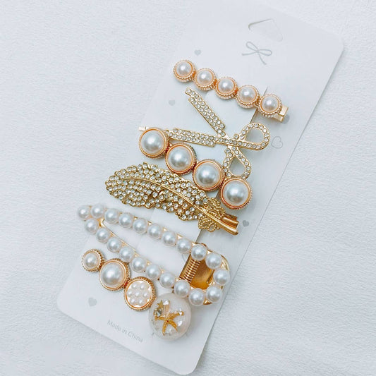 6PCS BOW FAUX PEARL DEARL DECOR HAIR CLIP_CWAHA0158