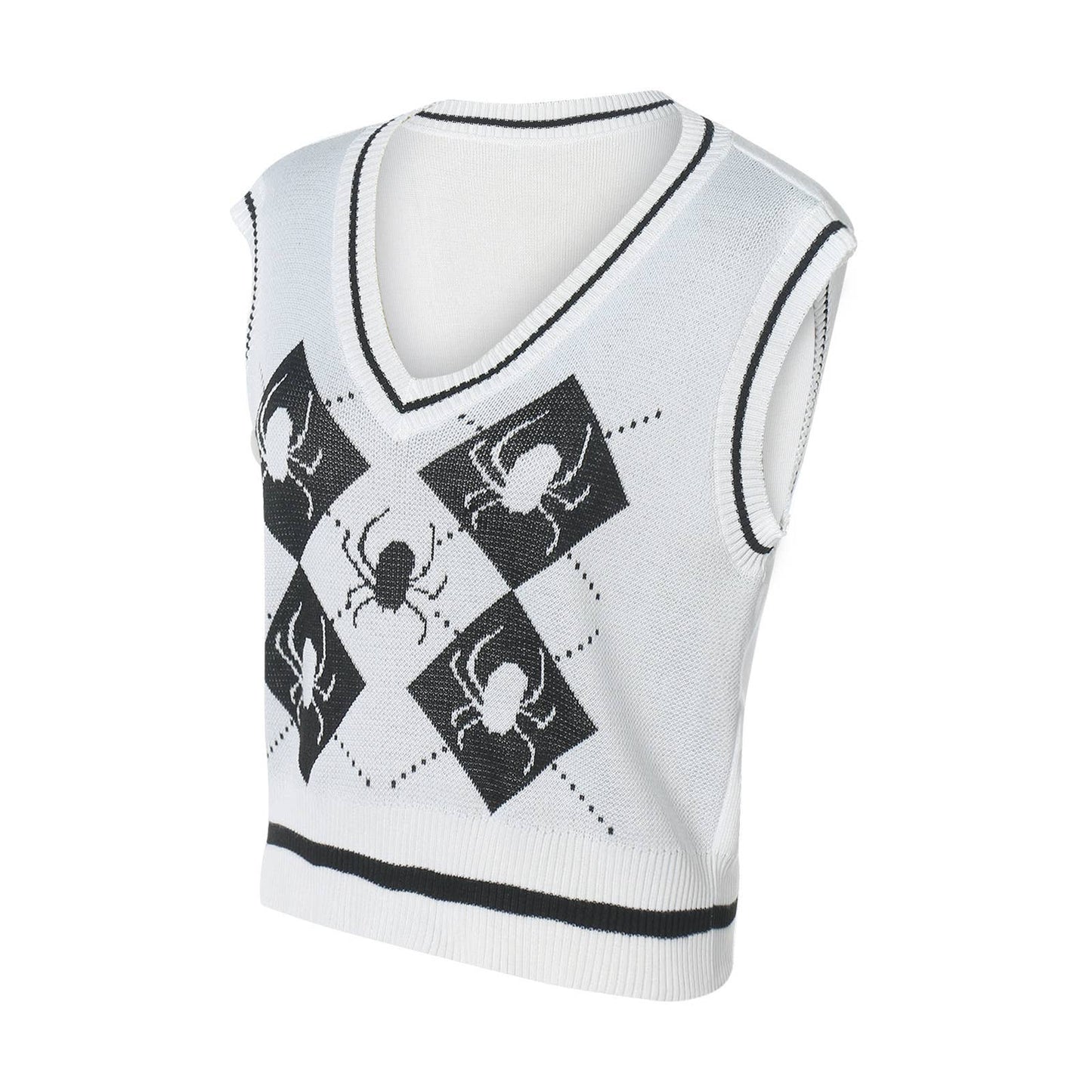 WORN WITH KNITTED HALLOWEEN V-NECK PULLOVER VEST
