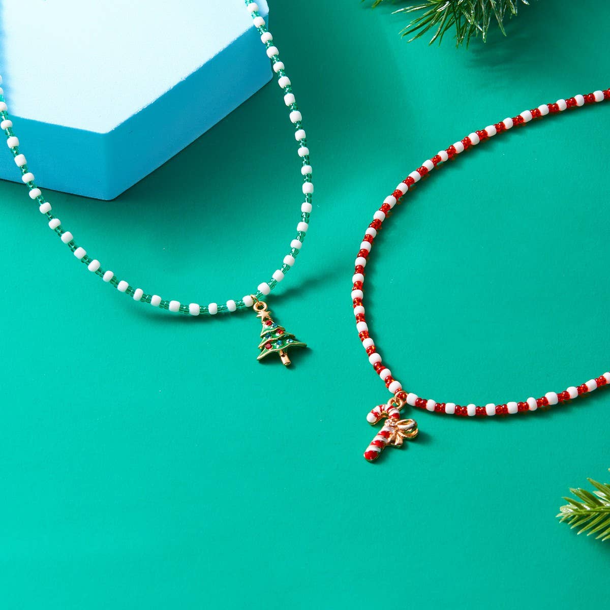 CWAJE2515_CHRISTMAS TREE SANTA CLAUS RICE BEAD NECKLACE