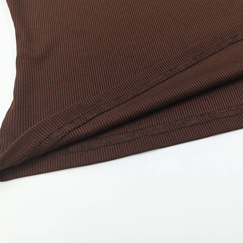 Semi-high-neck cutout waist base T-shirt