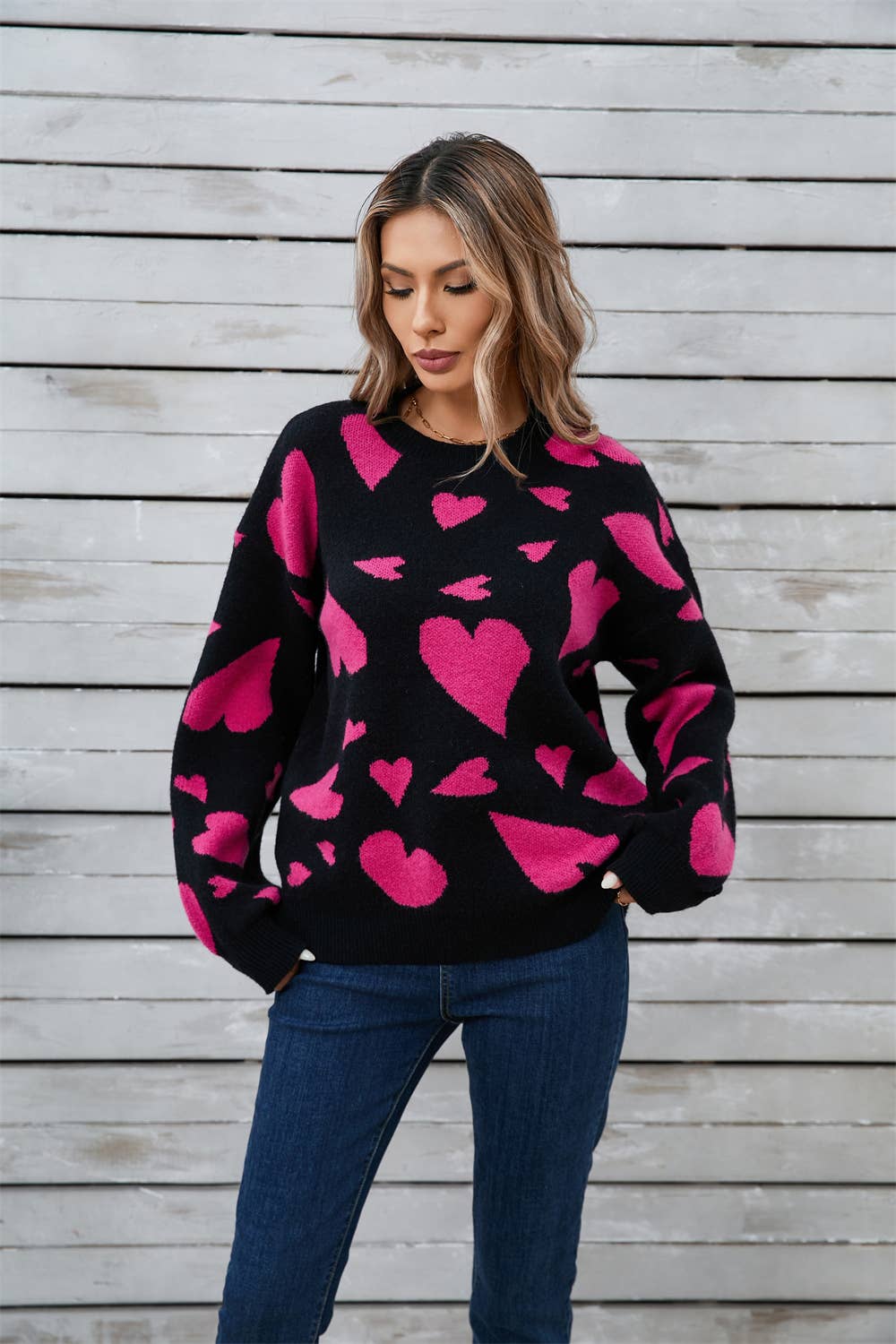 VALENTINE HEART SWEATER CREWNECK PULLOVER SWEATER