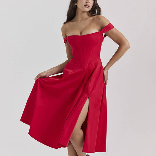 SKINNY SEXY SPLIT FLORAL DRESS WITH HALTER