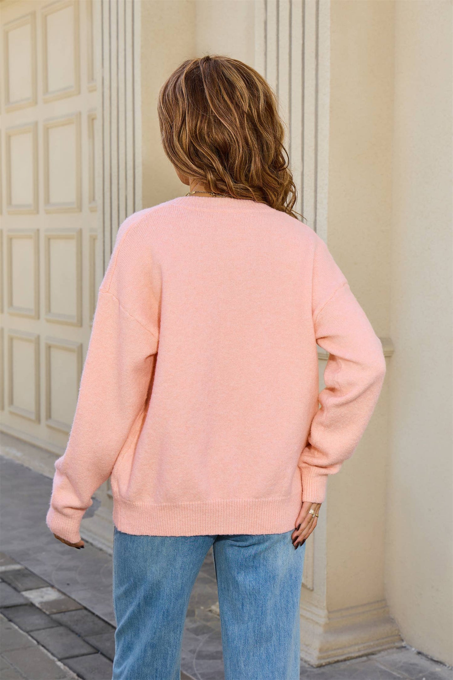 Round tie pocket loose single breasted cardigan