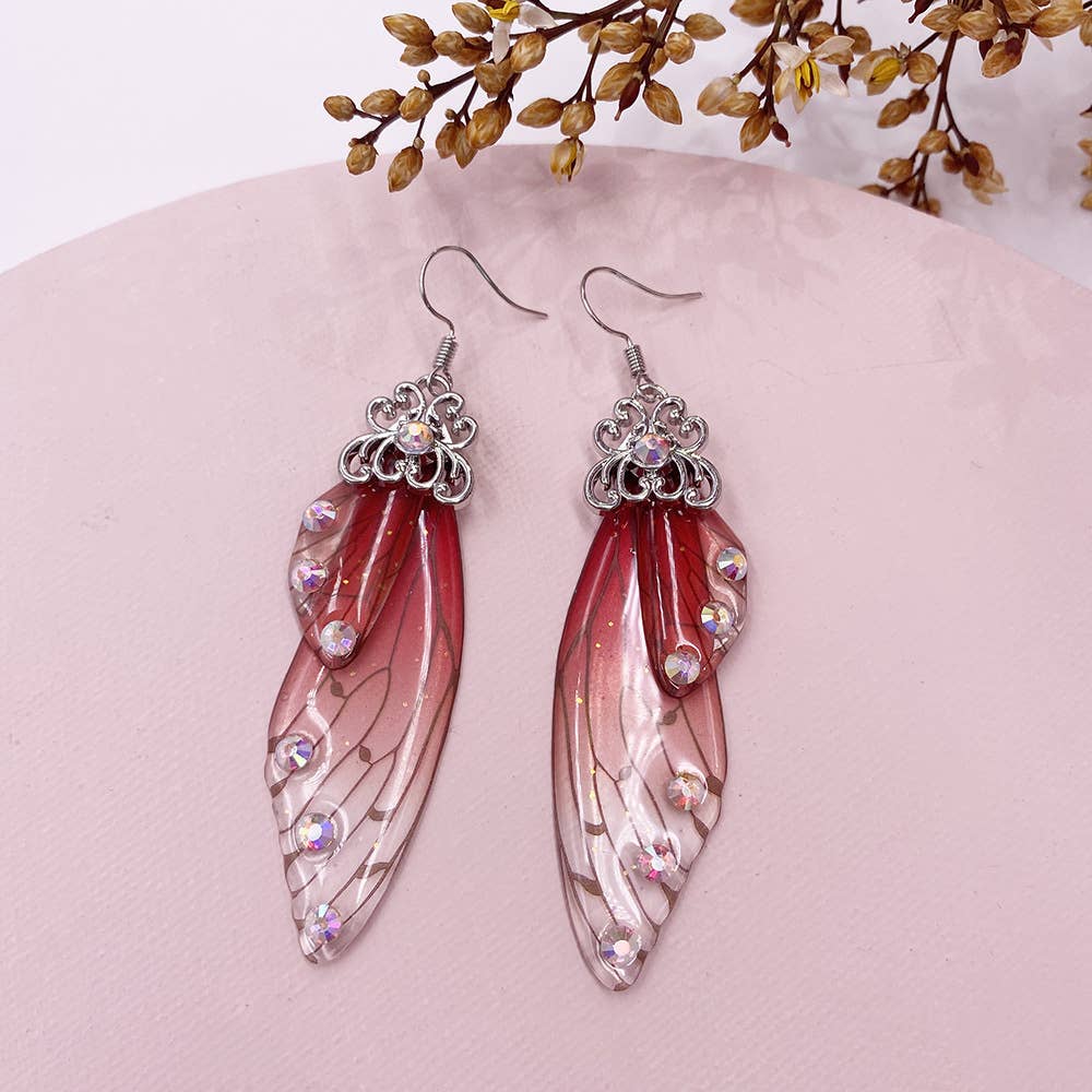 Elegant long earrings with cicada wing wings