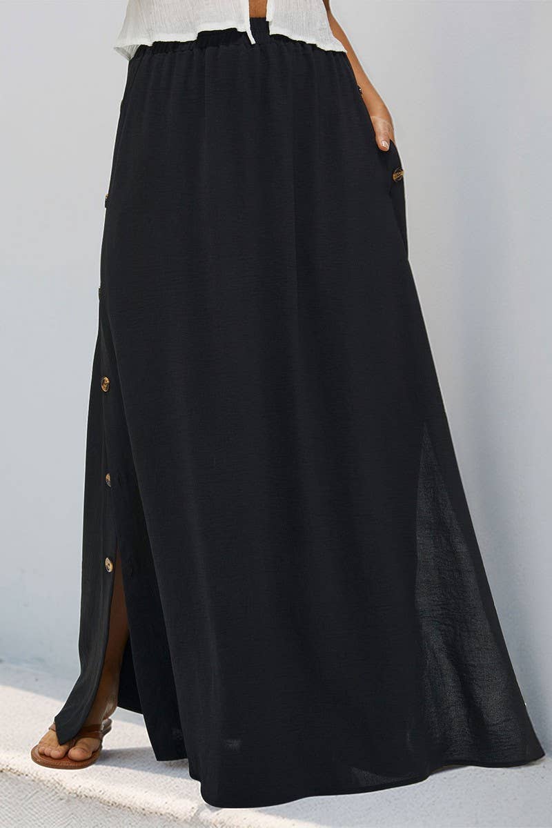 CWBLS0655_BUTTON FRONT POCKETED CASUAL MAXI SKIRT