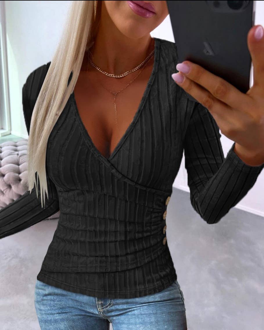 SIMPLE LONG SLEEVE V-NECK PULLOVER SWEATER