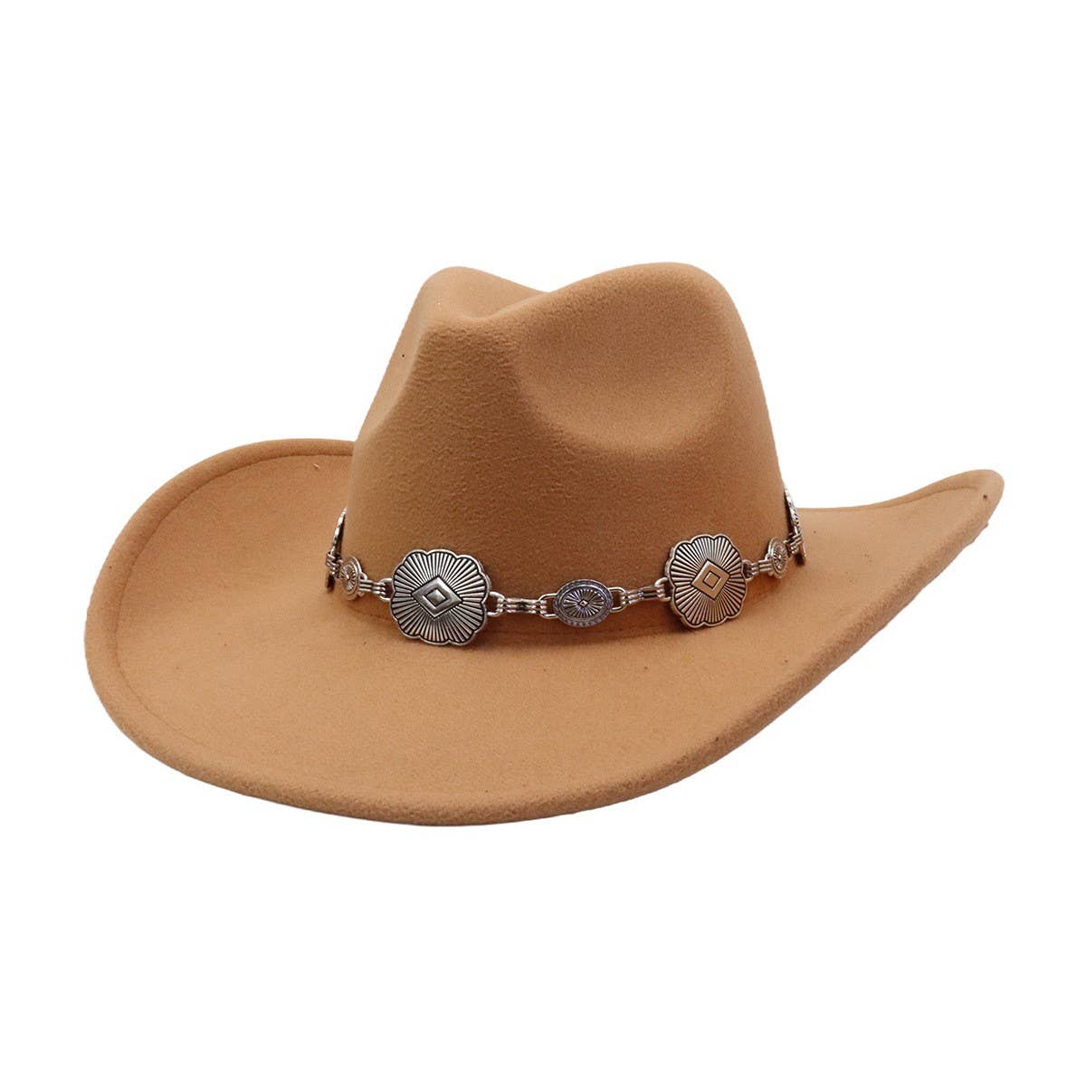 Western Ethnic Wool Felt Cowboy Fedora Hat_CWAH04444