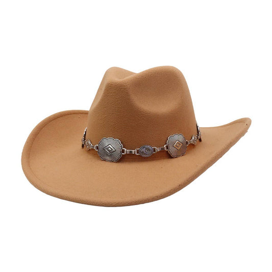 Western Ethnic Wool Felt Cowboy Fedora Hat_CWAH04444