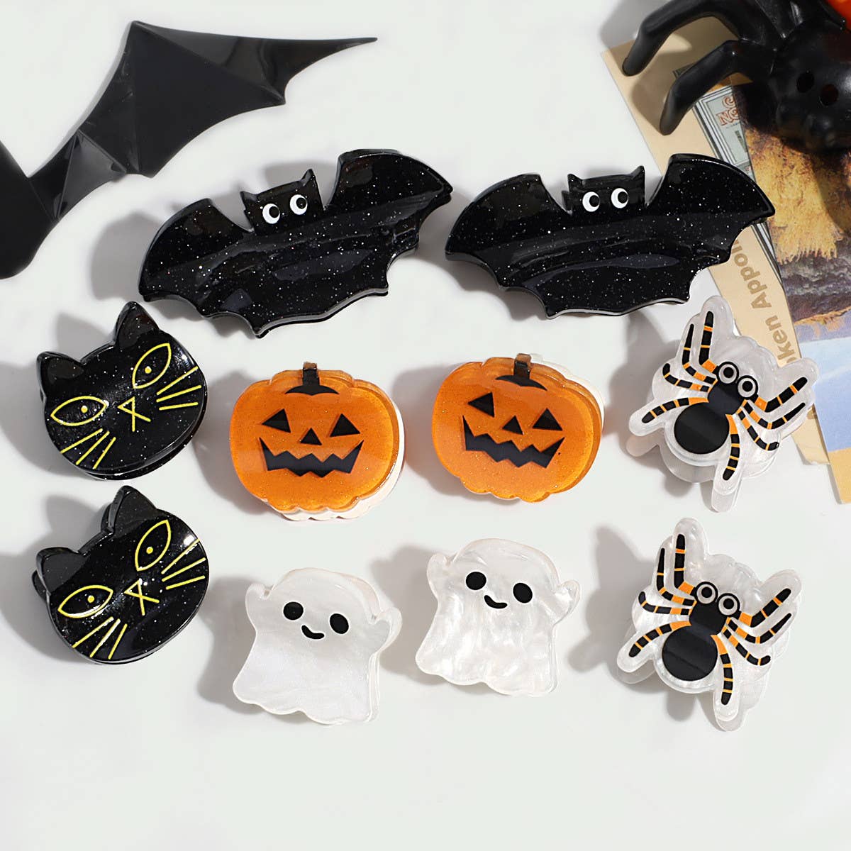 Halloween Mini Hair Claw Set, Bat Ghost Pumpkin