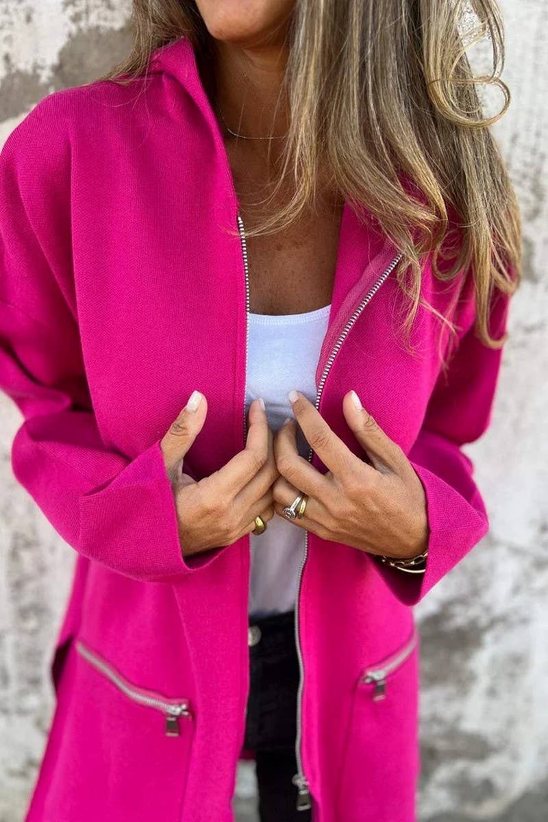 CWOCO00204_CASUAL HOODED LONG SLEEVE OPEN FRONT COAT