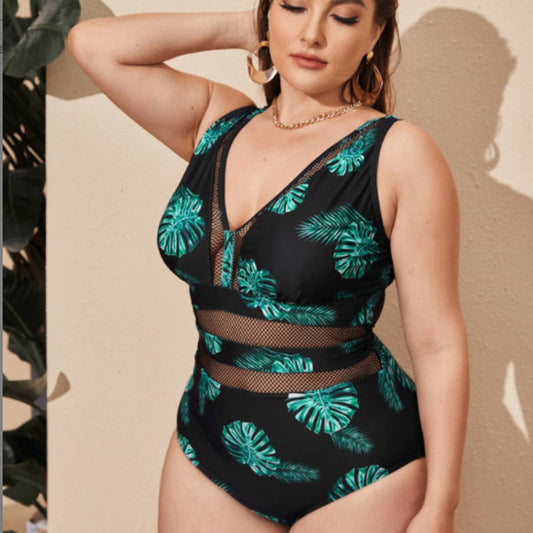 PLUS SIZE PRINTED PATCHWORK BIKINI SWIMSUIT_CWMW0205