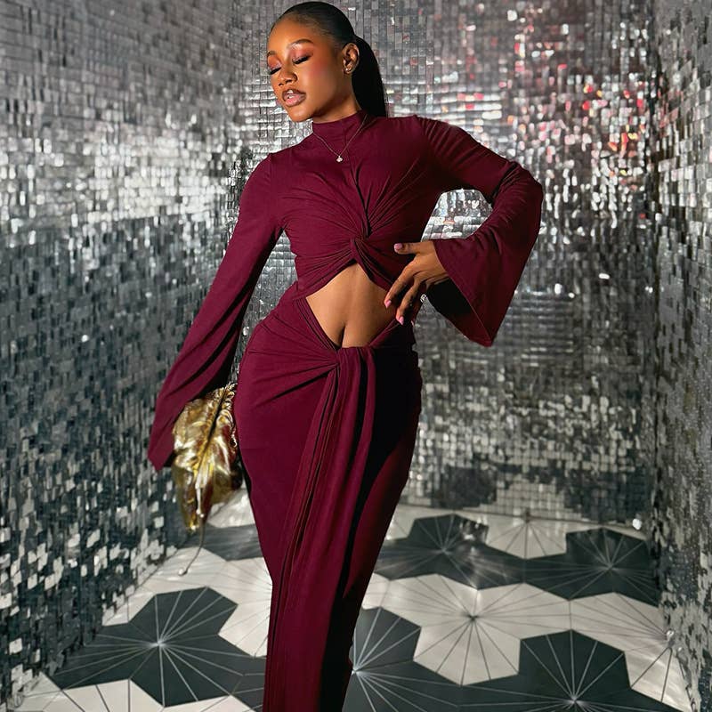 SEXY CUTOUT DRESS WITH LONG SLEEVES AND HIGH NECK