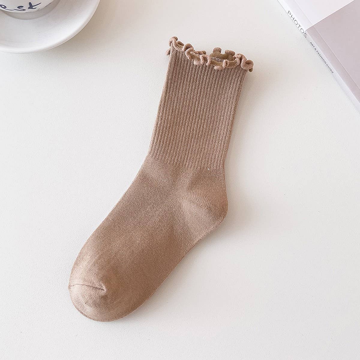 WARM BROWN FUNGUS MID-CALF WOMEN'S SOCKS