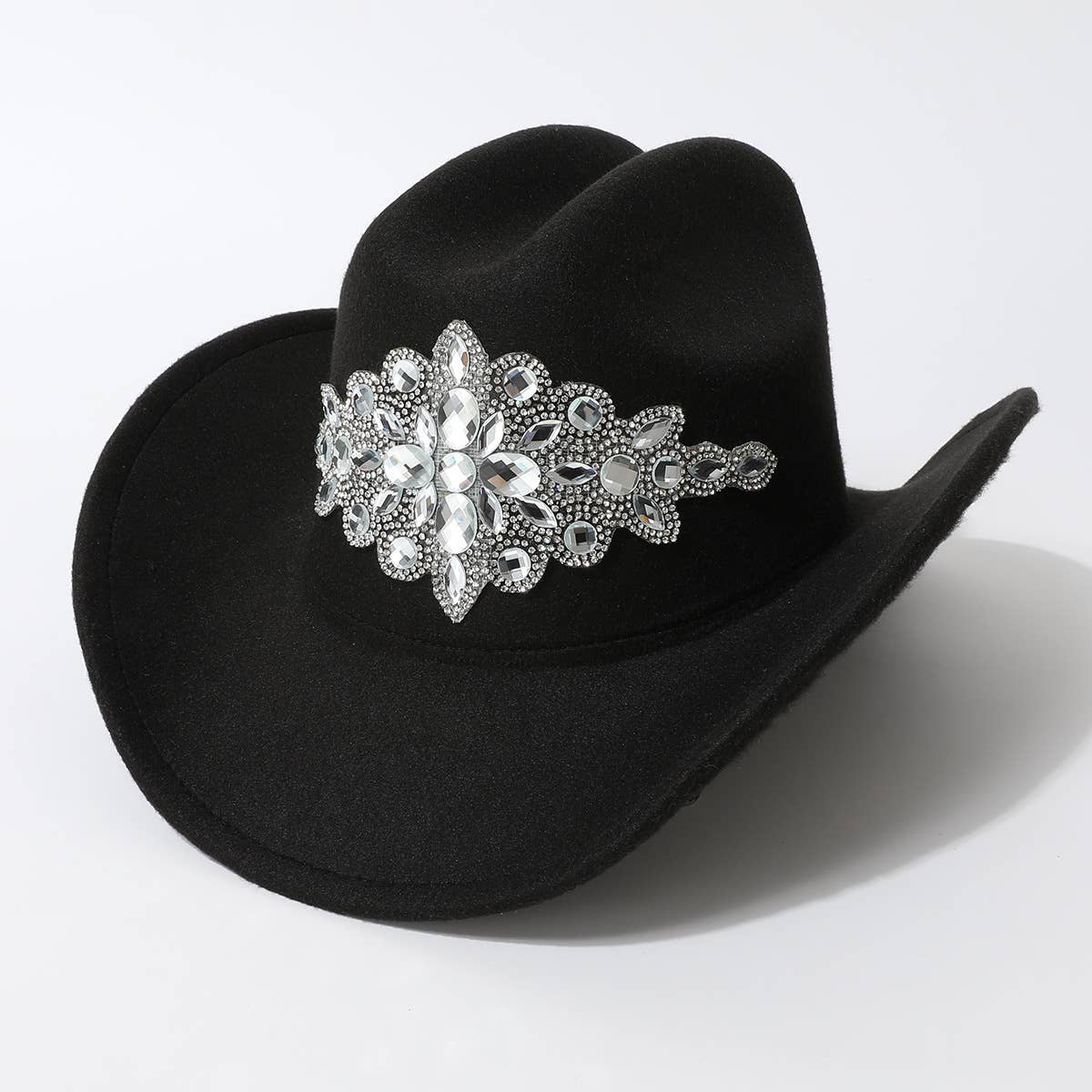 Luxury Rhinestone Felt Western Cowboy Fedora Hat_CWAH3626